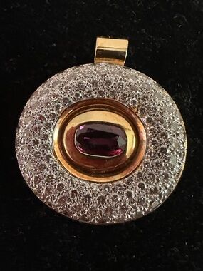 Estate 2.5cart Natural Ruby Pendant- 33.85 Grm 18k YG. Diamond 4.00 TCW-VS1-FG